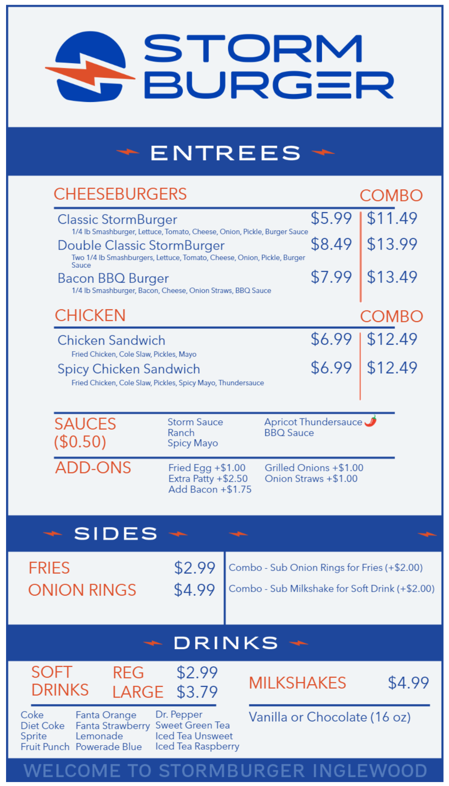 Storm Burger Menu